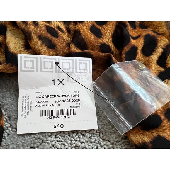 Liz Claiborne 1X Leopard Animal Print TOP Chiffon Tank Lined Cool Mom Blouse NEW - Picture 7 of 8